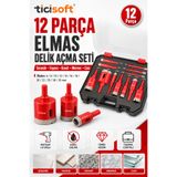 Ticisoft 12 Parça Elmas Delik Açma Panç Seti 6-35 mm Kuru Delme Matkap Uyumlu Seramik Fayans Granit Mermer Cam Delme Uçları