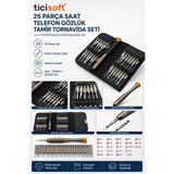 Ticisoft 25 Parça Hassas Tornavida Seti Saat Telefon Gözlük Tamir Seti T2-T3-T4-T5 Torx Yıldız Düz Özel Uçlu Taşıma Çantalı