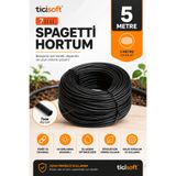 Ticisoft 5 Metre 7 mm Spagetti Hortum Damla Sulama ve Mikro Sulama Sistemleri İçin Esnek Siyah Hortum