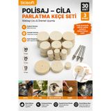 Ticisoft Polisaj Keçesi Seti 13/25/30 mm Yün Cila Parlatma Ucu Matkap Dremel Uyumlu 30 Keçe 3 Mandren