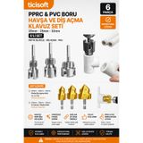 Ticisoft PPRC PVC Boru İç Dış Diş Açma Pafta ve Havşa Rayba Seti 20 mm 25 mm 32 mm 6 Parça Matkap Adaptörlü