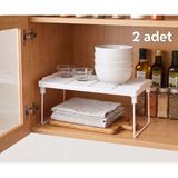 Tidy Home 2 Adet Mini Dolap Içi Raf Düzenleyici Organizer Çay Bardak Fincan Banyo Metal Ayaklı Raf