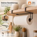 Tidy Home Premium Kağıt Havlu Askısı – Delmeden Takılan Siyah Metal Geçmeli Peçetelik, Dolap Içi Mutfak Organizeri
