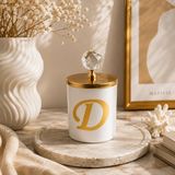 Tiem Concept Kişiye Özel Harfli Kokulu Bardak Mum - Kristal Tepelikli Özel Tasarım Beyaz Cam Mum, Ev ve Oda Kokusu, Hediyelik Dekoratif Mum 150g (Gold, Okyanus, D)
