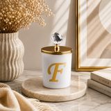 Tiem Concept Kişiye Özel Harfli Kokulu Bardak Mum - Kristal Tepelikli Özel Tasarım Beyaz Cam Mum, Ev ve Oda Kokusu, Hediyelik Dekoratif Mum 150g (Gold, Okyanus, F)