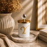 Tiem Concept Kişiye Özel Harfli Kokulu Bardak Mum - Kristal Tepelikli Özel Tasarım Beyaz Cam Mum, Ev ve Oda Kokusu, Hediyelik Dekoratif Mum 150g (Gold, Vanilya, Y)