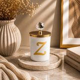 Tiem Concept Kişiye Özel Harfli Kokulu Bardak Mum - Kristal Tepelikli Özel Tasarım Beyaz Cam Mum, Ev ve Oda Kokusu, Hediyelik Dekoratif Mum 150g (Gold, Vanilya, Z)