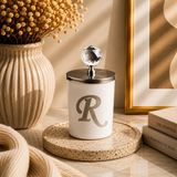 Tiem Concept Kişiye Özel Harfli Kokulu Bardak Mum - Kristal Tepelikli Özel Tasarım Beyaz Cam Mum, Ev ve Oda Kokusu, Hediyelik Dekoratif Mum 150g (Silver, Okyanus, I)