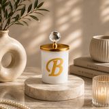 Tiem Concept Kişiye Özel Harfli Kokulu Bardak Mum - Kristal Tepelikli Özel Tasarım Beyaz Cam Mum, Ev ve Oda Kokusu, Hediyelik Dekoratif Mum 150g (Silver, Sandal Ağacı, B)