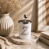 Tiem Concept Kişiye Özel Harfli Kokulu Bardak Mum - Kristal Tepelikli Özel Tasarım Beyaz Cam Mum, Ev ve Oda Kokusu, Hediyelik Dekoratif Mum 150g (Silver, Vanilya, Z)