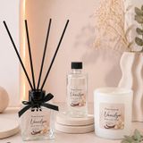 Tiem Concept Vanilya Kokulu 3’lü Dekoratif Oda Kokusu Seti – 100 ml Çubuklu Oda Kokusu + 100 ml Yedek + Cam Bardak Mum – Hediye Seti (Beyaz)