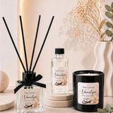 Tiem Concept Vanilya Kokulu 3’lü Dekoratif Oda Kokusu Seti – 100 ml Çubuklu Oda Kokusu + 100 ml Yedek + Cam Bardak Mum – Hediye Seti (Siyah)