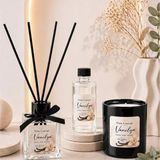 Tiem Concept Vanilya Kokulu 3’lü Dekoratif Oda Kokusu Seti – 100 ml Çubuklu Oda Kokusu + 100 ml Yedek + Cam Bardak Mum - Siyah