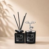 Tiem Concept Vanilya Kokulu Geyik Figürlü Dekoratif Oda Kokusu Seti - 150G Kokulu Mum & 100ML Çubuklu Oda Kokusu - Siyah-Gümüş