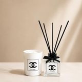 Tiem Consept Vanilya Kokulu Dekoratif Oda Kokusu Seti - 150g Kokulu Mum & 100ml Çubuklu Oda Kokusu (Beyaz-Şeffaf, Vanilya)