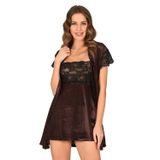 Tienda Elegante Kahverengi Kadife Sabahlık & Gecelik Takım 2' Li - 1429