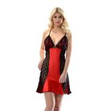 Tienda Elegante Kırmızı Siyah Dantelli Saten Gecelik - M-373