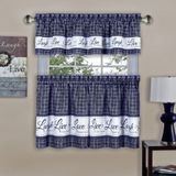 Tier and Valance Pencere Perde Seti - 132 cm Genişlik, 80,8 cm Uzunluk - Canlı, Aşk, Gülmek (Lacivert) - Mutfak, Yatak Odası, Oturma ve Yemek Odası için Işık Filtreleme Perdeleri Achim Home Decor