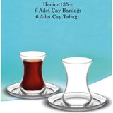 Tiesa Home 12 Parça Cam Buket 135CC Çay Bardağı Takımı Seti - Şeffaf - 135 ml