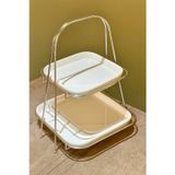 Tiesa Home 2 Katlı Kare Gümüş Metal Standlı Mika Sunumluk Şekerlik Lokumluk Kurabiyelik