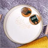 Tiesa Home 37cm Metal Ahşap Kulplu Yuvarlak Çay Kahve Sunum Kahvaltı Tepsisi Siyah