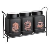 Tiesa Home 3lü Metal Standlı Cam Baharatlık Takımı Seti Rose - Siyah - 1 lt