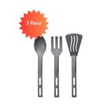 Tiesa Home 3lü Mini Plastik Spatula Kaşık Çatal Servis Seti Takımı Gri