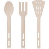 Tiesa Home 3lü Mini Plastik Spatula Kaşık Çatal Servis Seti Takımı Krem