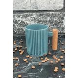 Tiesa Home Ahşap Kulplu Seramik Mug Kupa Bardak 225CC 1 Adet Mavi