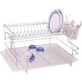 Tiesa Home Metal İki Katlı Paslanmaz Krom Bulaşıklık 46 cm Tezgah Üstü Kurutma Sepeti