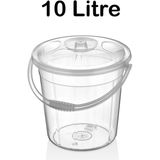 Tiesa Home Plastik Şeffaf 10 Litre Kulplu Kapaklı Temizlik Çöp Erzak Su Kovası - Beyaz