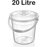 Tiesa Home Plastik Şeffaf 20 Litre Kulplu Kapaklı Temizlik Çöp Erzak Su Kovası - Beyaz