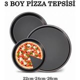Tiesa Home Teflon 3 Boy Pizza Tepsisi Tavası Seti 22CM-24CM-26CM - 26 cm - Siyah