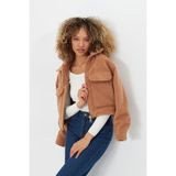 Tiffany & Tomato Önü Cepli Kısa Kaşe Mont - Camel - XL