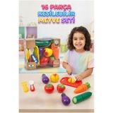Tıfıl Toys 16 Parça Oyuncak Meyve Sebze Kesme Seti Kaşık Çatal Bıçak Kesim Tahtası ve Meyve Sebzeler