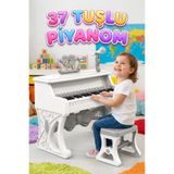 Tıfıl Toys 37 Tuşlu Sesli Müzikli Şarjlı 8 Ritimli Nota ve Mikrofon Standlı Taburelı Oyuncak Elektronik Piyano