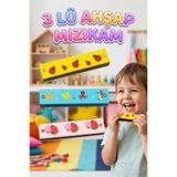 Tıfıl Toys 3'lü Ahşap Çocuk Mızıka Seti! 16 Delikli 12cm Renkli Eğitici Ahşap Oyuncak Müzik Aleti Mızıka