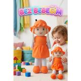 Tıfıl Toys Ayşe Bebek! 58cm Dev El Yapımı Renkli Şapkalı ve Elbiseli Oyun Arkadaşı Oyuncak Bez Bebek TURUNCU