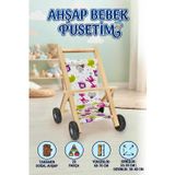 Tıfıl Toys Doğal Ahşap Oyuncak Bebek Arabası & Puset - Sevimli Desenli Kumaş 20 Parça 69 CM Oyuncak