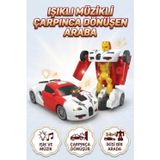 Tıfıl Toys Eğitici ve Eğlenceli Işıklı Kendinden Robota Dönüşen 15 CM 2'si 1 Arada Araba Beyaz Oyuncak Araba