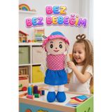 Tıfıl Toys Fatma Bebek! 48cm Büyük Puantiye Desenli Elbiseli ve Şapkalı El Yapımı Oyuncak Bez Bebek MAVİ