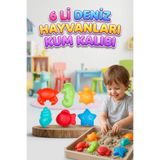 Tıfıl Toys Fileli 6'lı Deniz Hayvanları Şekilli Renkli Kum Kalıbı Eğlenceli Deniz ve Kum Oyuncak Seti