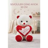 Tıfıl Toys Kalpli Beyaz Peluş Ayı 50cm Sevimli Konforlu: Peluş Uyku Yastığı Ve Sarılma Arkadaşı Dekoratif Oyuncak