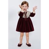 Tifina Kids Kız Bebek Elbise Kadife Dantel Yakalı Bordo Broşlu Uzun Kollu Bayramlık Özel Günler Günlük Hediyelik