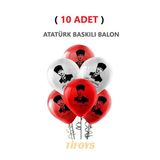 Tifoys ( 10 Adet) Atatürk Baskılı Lateks Balon Kırmızı Beyaz