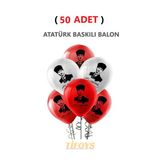 Tifoys ( 50 Adet) Atatürkbaskılı Lateks Balon Kırmızı Beyaz