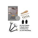 TİFOYS Linol Tabaka Linol Muşamba Levha 2.5 Mm 20x30 Cm 3'lü Sünger Rulo Merdane 5'li Oyma Seti Baskı