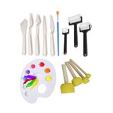 Tifoys Palet Rulo Fırça Ponpon Resim Fırçası ve Plastik Spatula 1 Paket Resim Hobi Sanat Etkinlik Resim Set