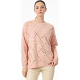 Tığ TNK.21756.1PAYETLİ Baklava Desenli Triko Kazak - Pembe - 01