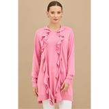 Tığ Triko Fular Detaylı Rayon Tunik PEMBE